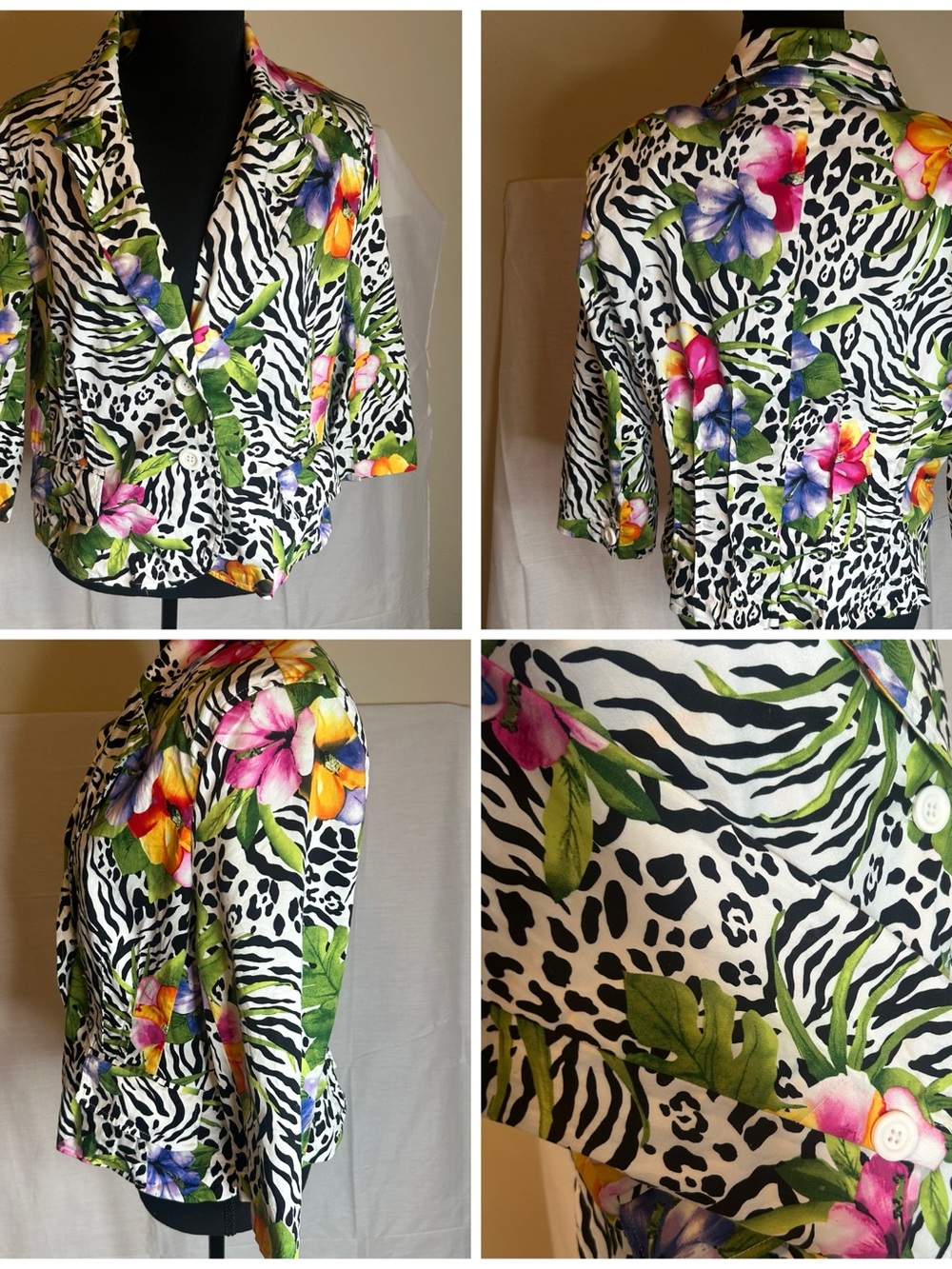Floral Zebra-Print Cropped Jacket - Multicolor